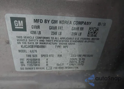 2015 Buick Encore z USA, uszkodzony, nr VIN KL4CJASB1FB049861